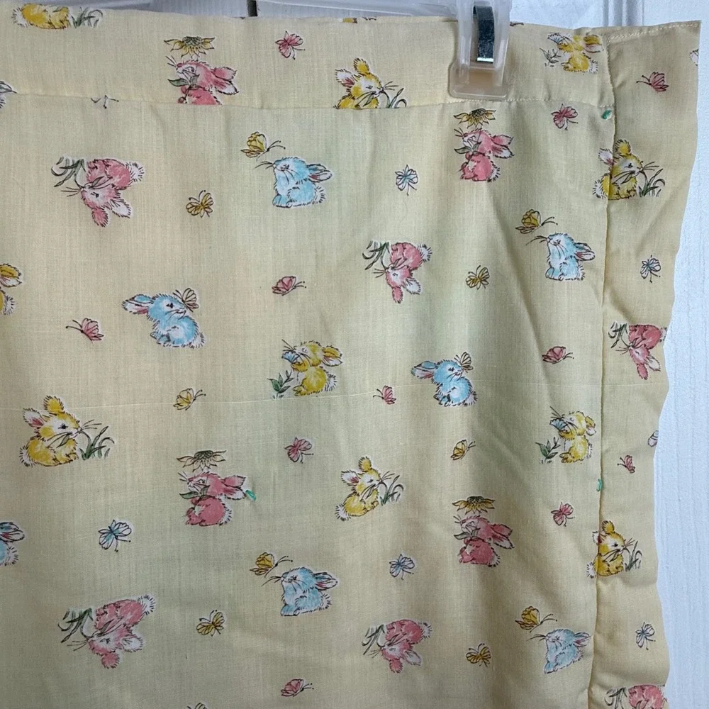 Vintage Handmade Patchwork Baby Quilt Pastel Bunny Teddy Bear Tied Blanket 38x63
